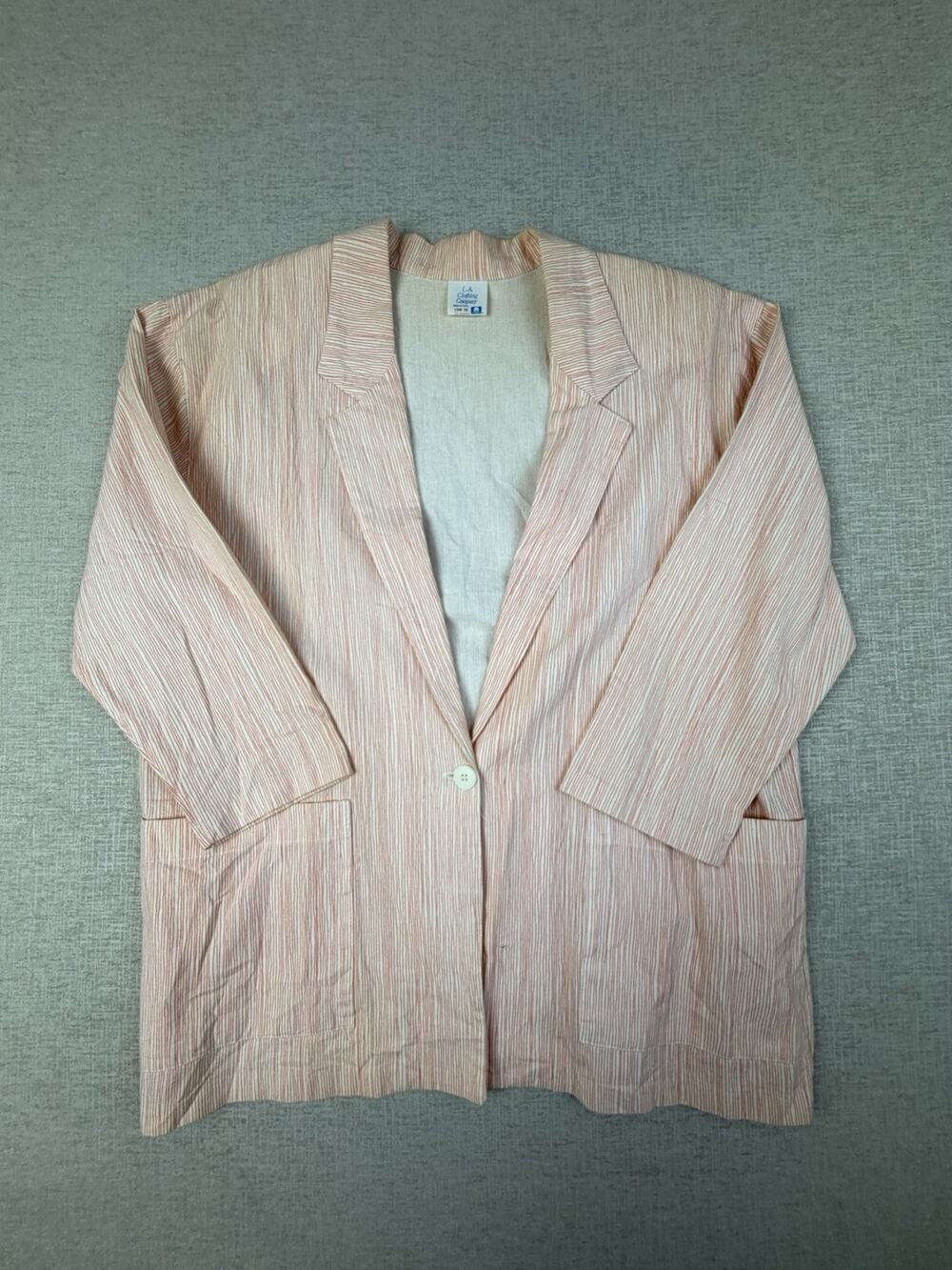 Vintage LA Clothing Co Blazer Women’s 16W Coral Stripe Seersucker USA